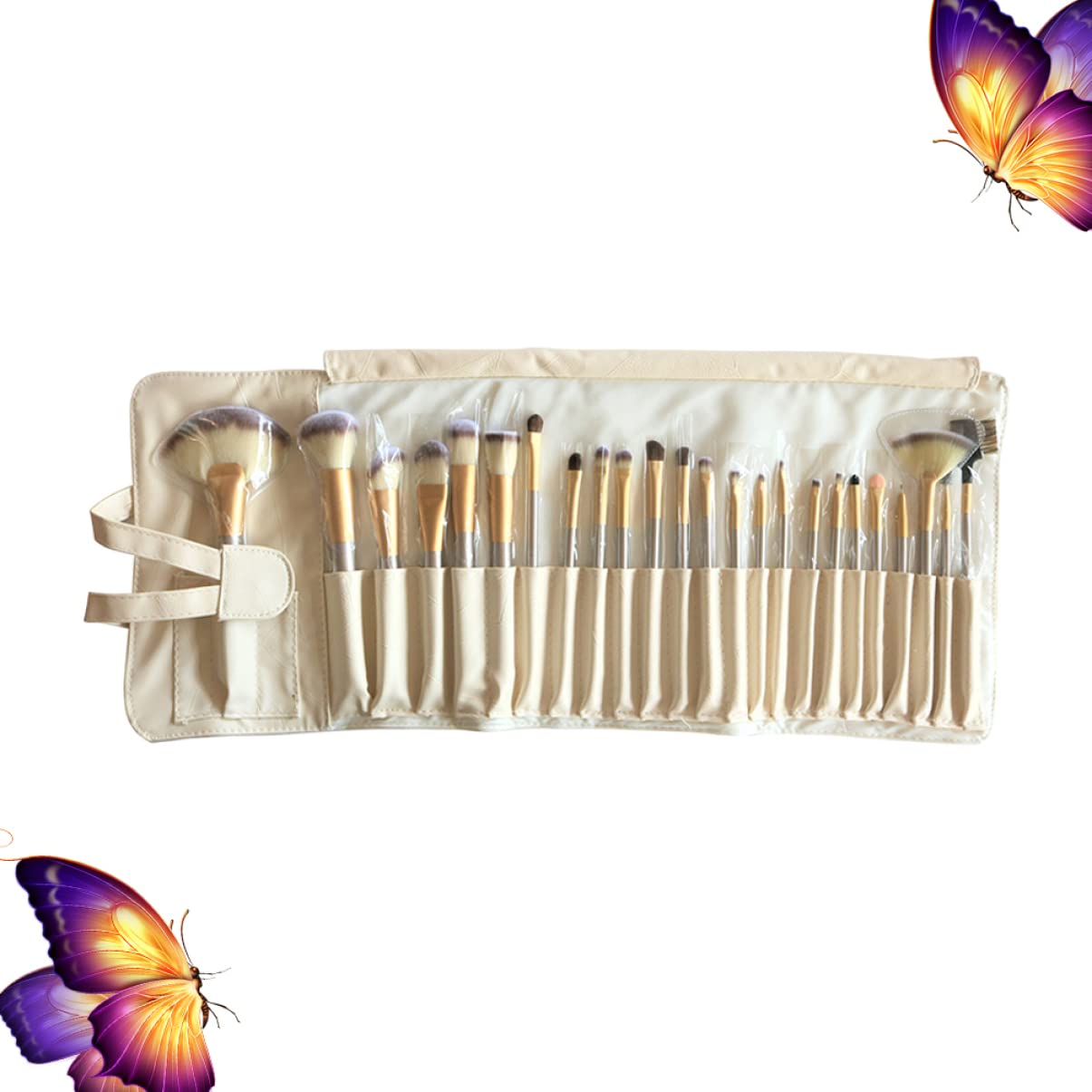 Set di Pennelli Cosmetici 24 Pezzi Beige Portatile per Casa