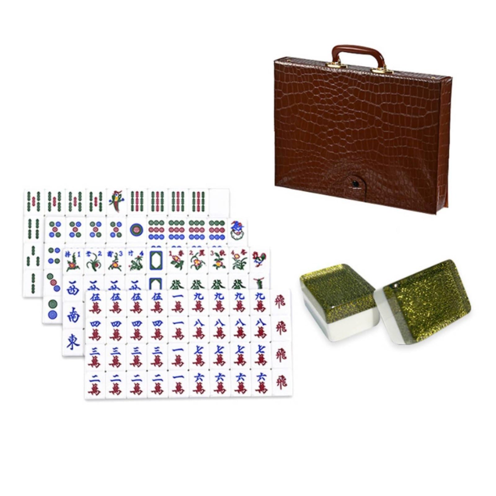 Mahjong Acrylique Ensemble Tuiles Cristallines Jeu de Société Gravure Fine Robustesse Résistante Adapté aux Réunions Privées Animations de Weekend Loisirs Familiaux, Noir+Or