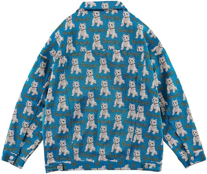 Men Women Retro Patchwork Oversize Casual Denim Coat Original Cute Full Print Streetwear Autumn Jeans Jackets
