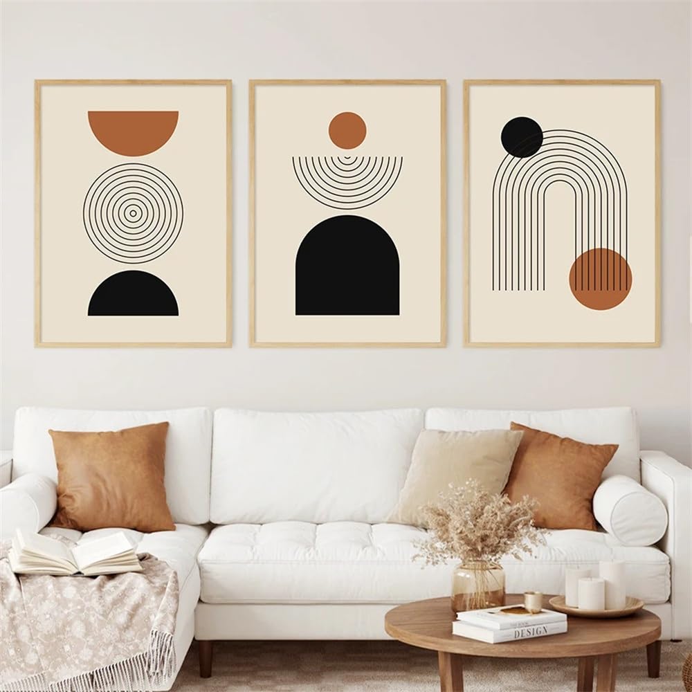 WUHBCZ Wall Posters-Abstract Geometric Line Beige Posters Boho Wall Art Mural Posters Canvas Painting Print Pictures Living Room Interior Office Home Decor-40 * 50cm/3PCS (No Frame)