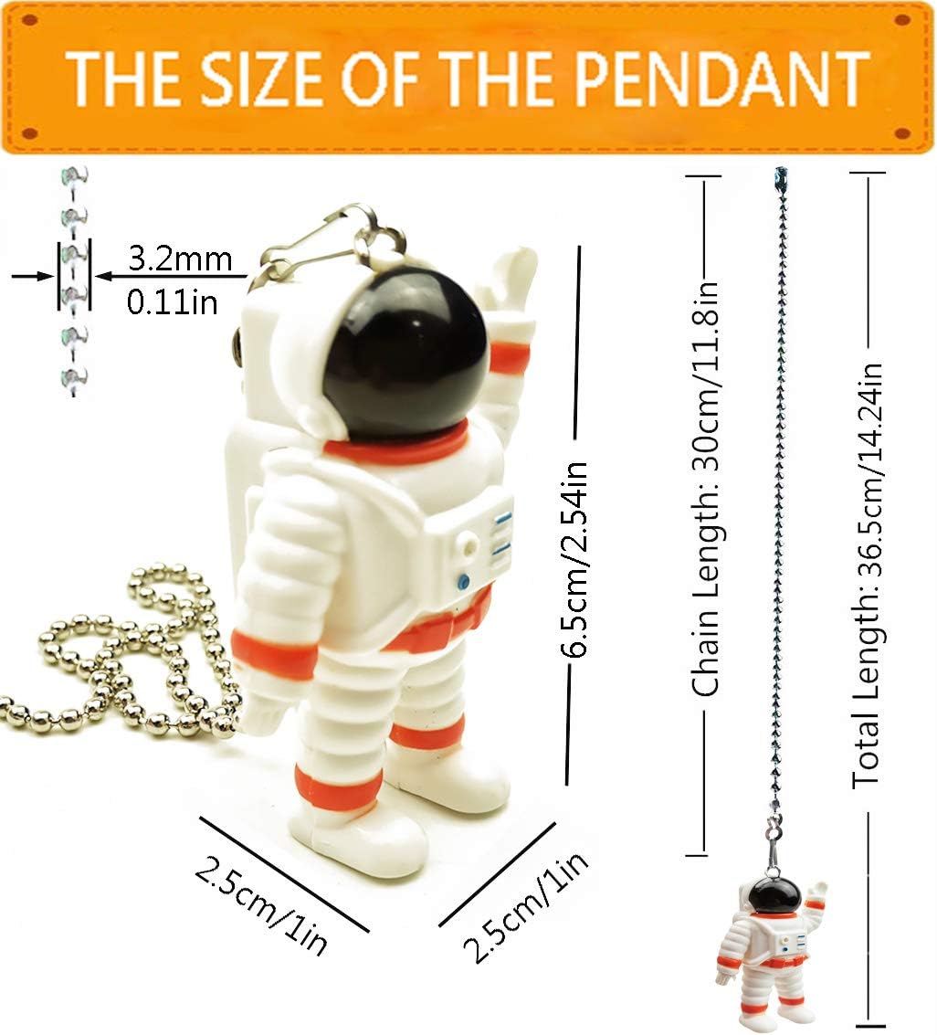 Ceiling Fan Pull Chain Extender with Spaceman Charm - 12-Inch Decorative Fan Chain Pulls & Ball Connector (Dangler Pendant Accessories) (Orange)