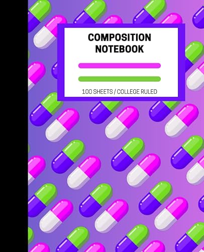 Composition Book 100 sheets College Ruled: Pharmacy, Medical, Nursing, Pill, Composition Book, 100 pages, College Ruled