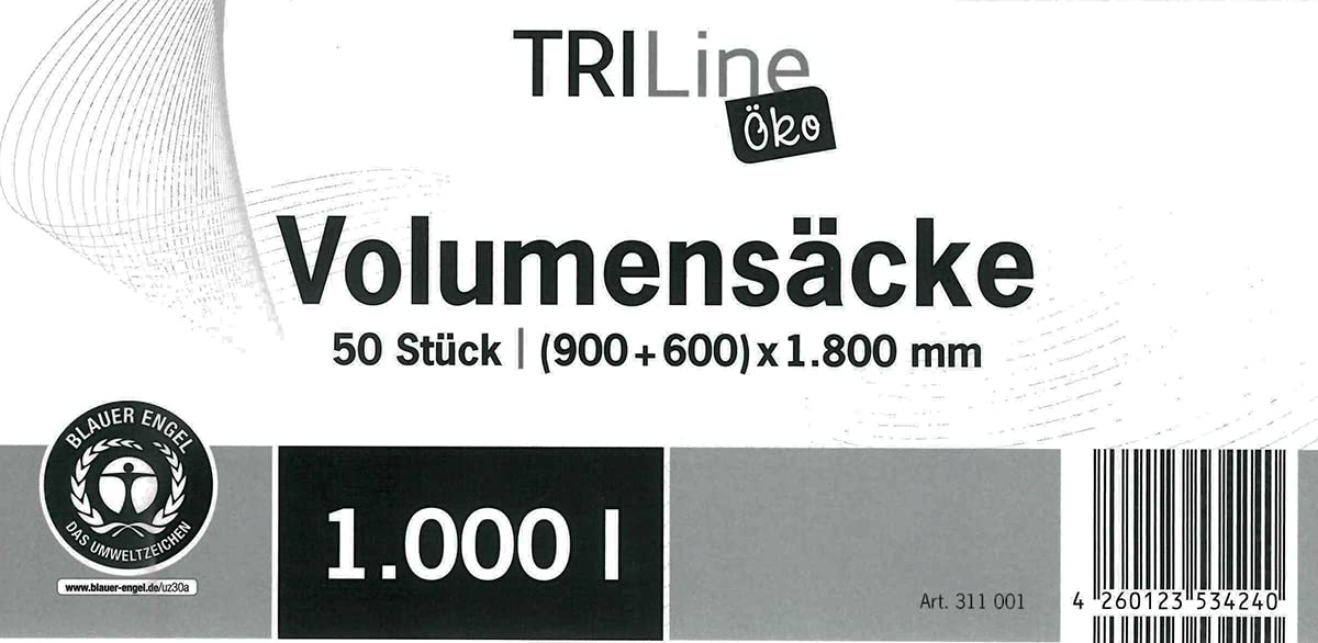 Bolsa de basura Triline ecológica: 1000 l, transparente, resistente, 100% reciclable, 50 sacos