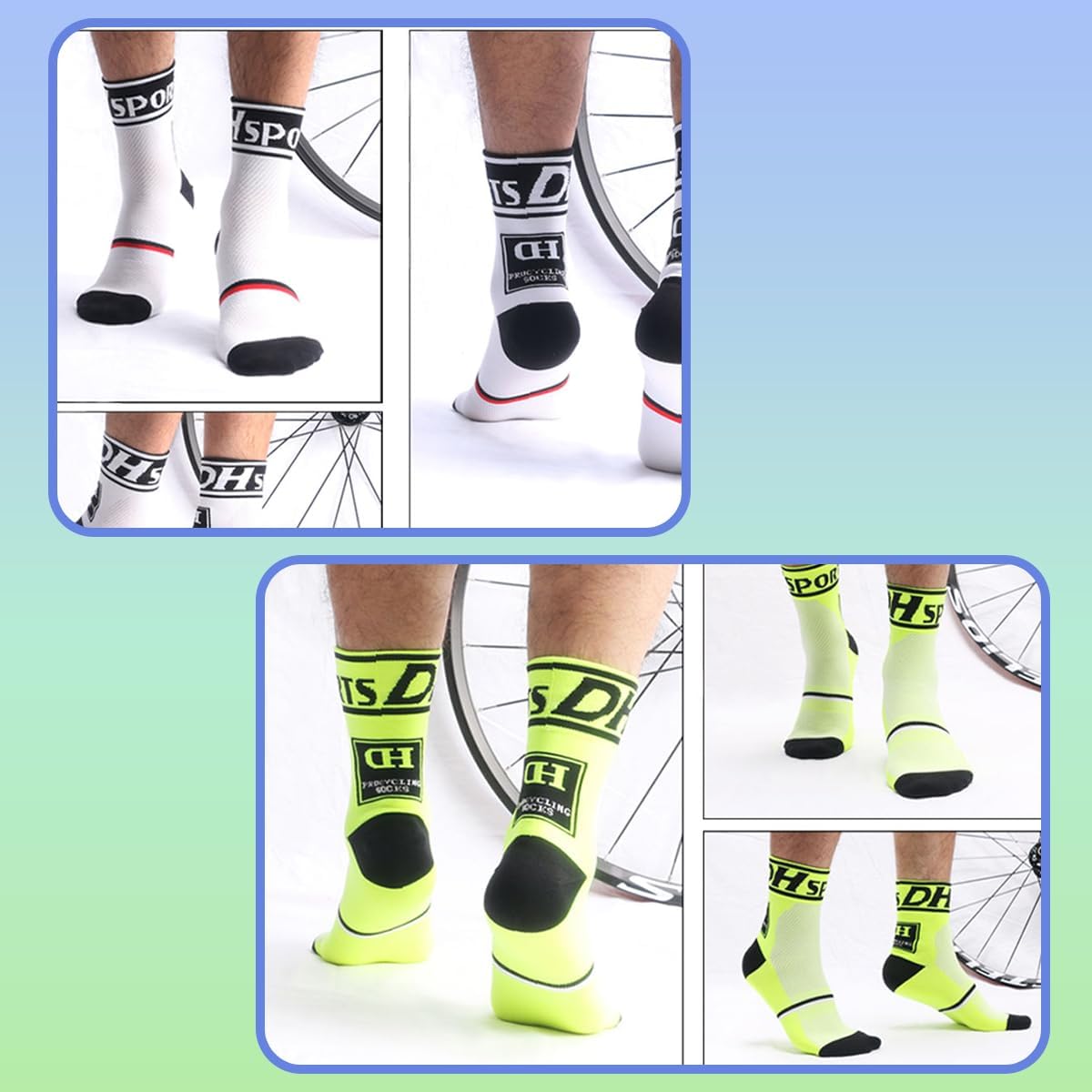 GuaziV Cycling Socks 6-Pack - Colorful Athletic Running Socks For Men & Women Shoe Size 6-11