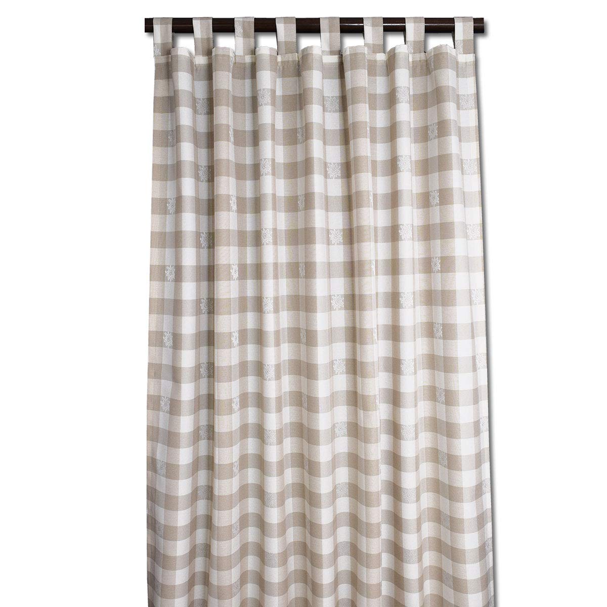 Schlaufen-Dekoschal Karo-Edelweiß Beige | Landhaus-Vorhang beige-weiß kariert 8 Schlaufen hochwertige Webware | Übergardine für Küche, Esszimmer, Gästewohnung, Kaminzimmer Höhe x Breite 145 x 130 cm