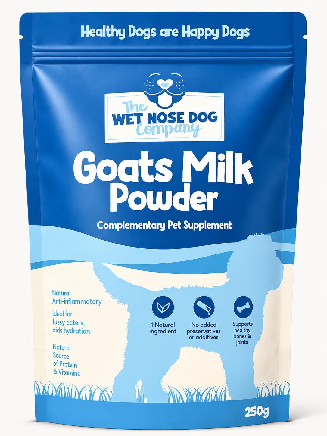 The Wet Nose Dog Company Goats Milk Powder for Dogs 250g Pack, 100% Natural, Irresistible Natural Taste, Supports Hydration, Essential Nutrients and Vitamin, Promotes healthy digestion,
