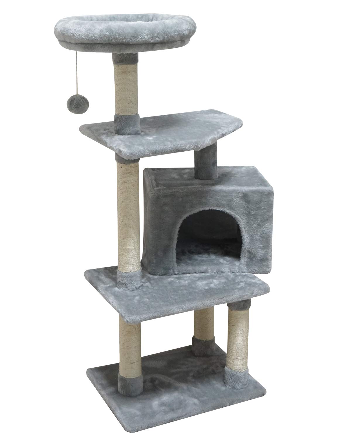 FISH&NAP Cat Tree Cat Tower Cat Condo Sisal Scratching Posts with Jump Platform Cat Furniture Activity Center Play House Grey