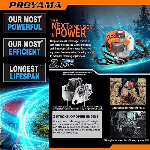 Proyama 5200 54Cc Post Hole Digger Gas Powered 2 Cycle Earth Auger thumb #3