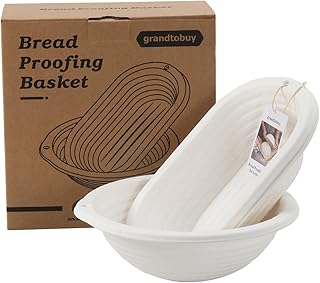 Set 2 Pulp Bread Proofing Basket 10inch Round + 11inch Oval Sourdough Banneton Bortform Bread Baking Supply with Linen Liner For Professional and Homemade Bread