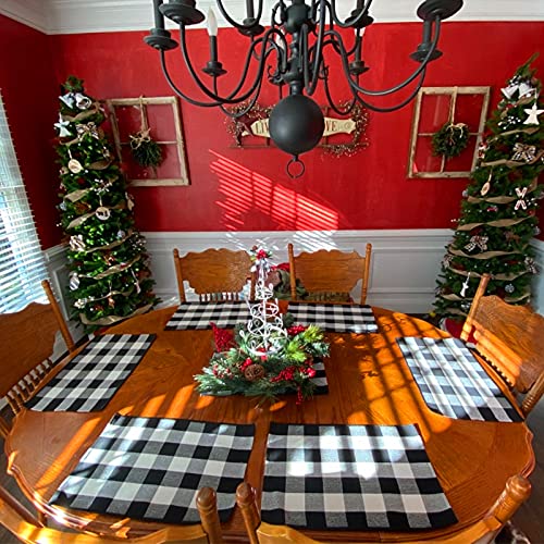 UKELER Placemats Set of 6 - Buffalo Check Plaid Placemats 100% Cotton Crossweave Plaid Woven Placemats Washable Decorative Heat Insulation Kitchen Table Mats, Black and White