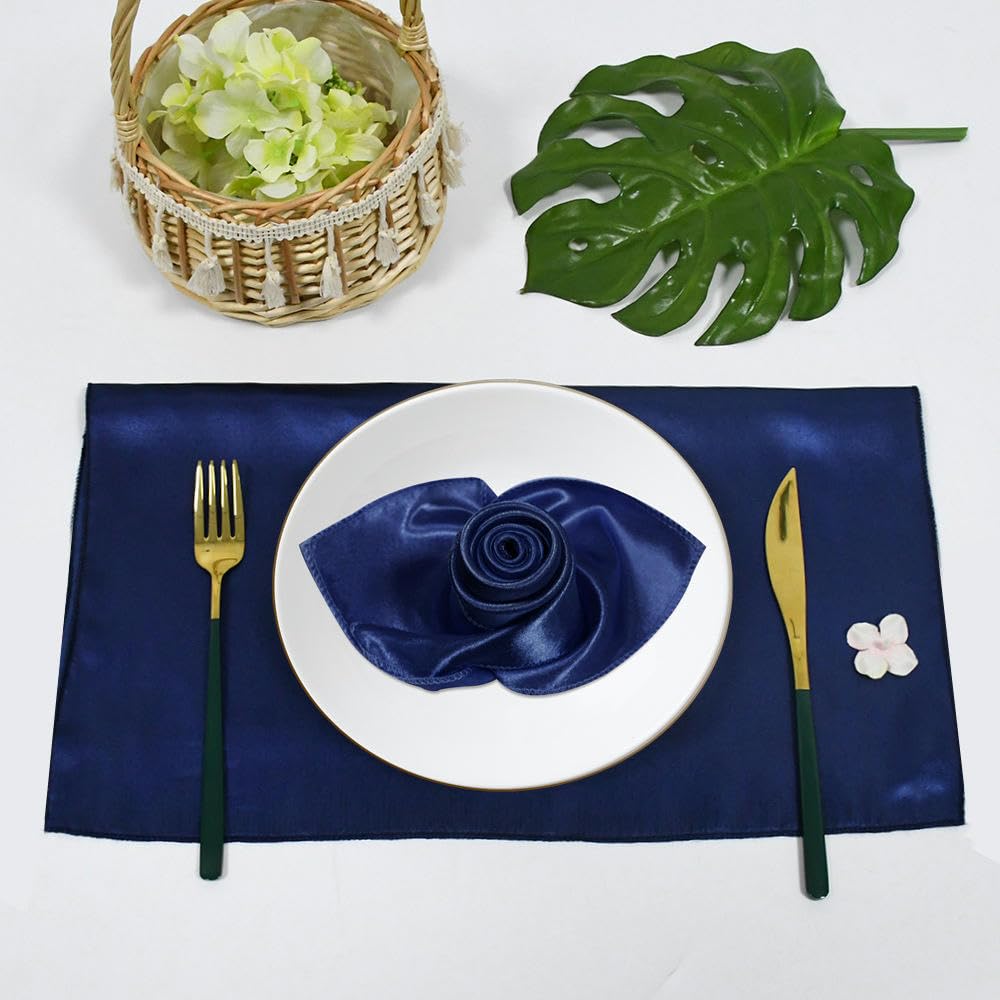 40 Tovaglioli In Raso Blu Navy Per Matrimoni E Feste - Poliestere Luminoso 43x43 Cm, Lavabili E Riutilizzabili - 2