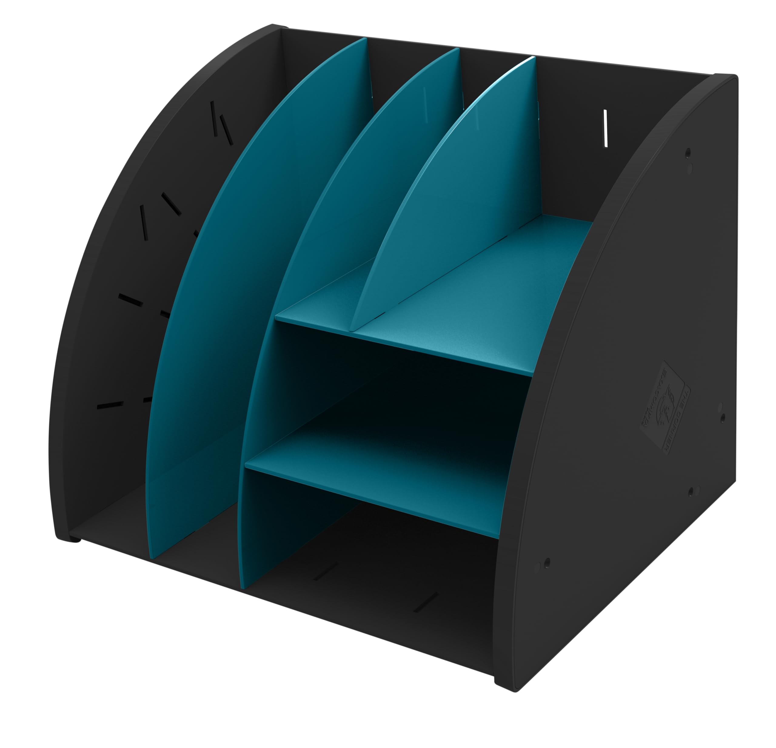 EXACOMPTA - Rif. 394505D - 1 organizer da scrivania, organizer NeoDeco, accessorio da scrivania multifunzionale 6 scomparti A4, A5, A6 verticale/sdraiato, prof 36 x 29,5 x 6 cm, nero/blu anatra