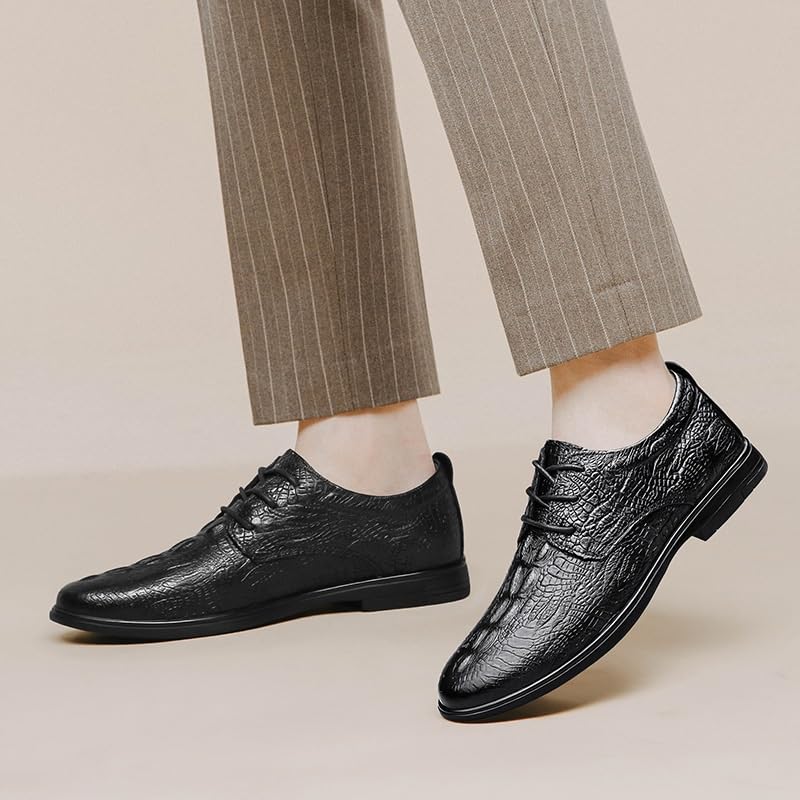 Black Crocodile Print Lace Up Casual Shoes Italian Luxury Men Leather Shoes Elegant Men's Office Dress Oxfords2