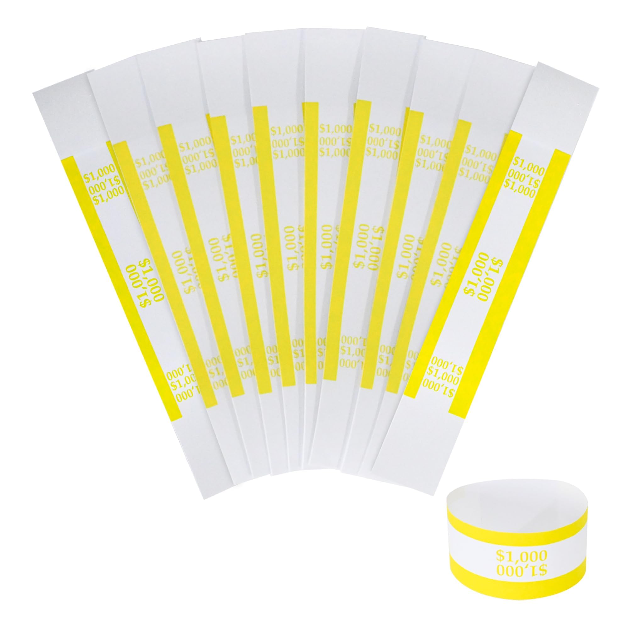 Currency Straps â€“ Bill Wrappers, Money Bands to Organize Bills, ABA Standard Colors, Self-Adhesive, 7.5 x 1.15 Inches (Yellow$1000-100pcs)
