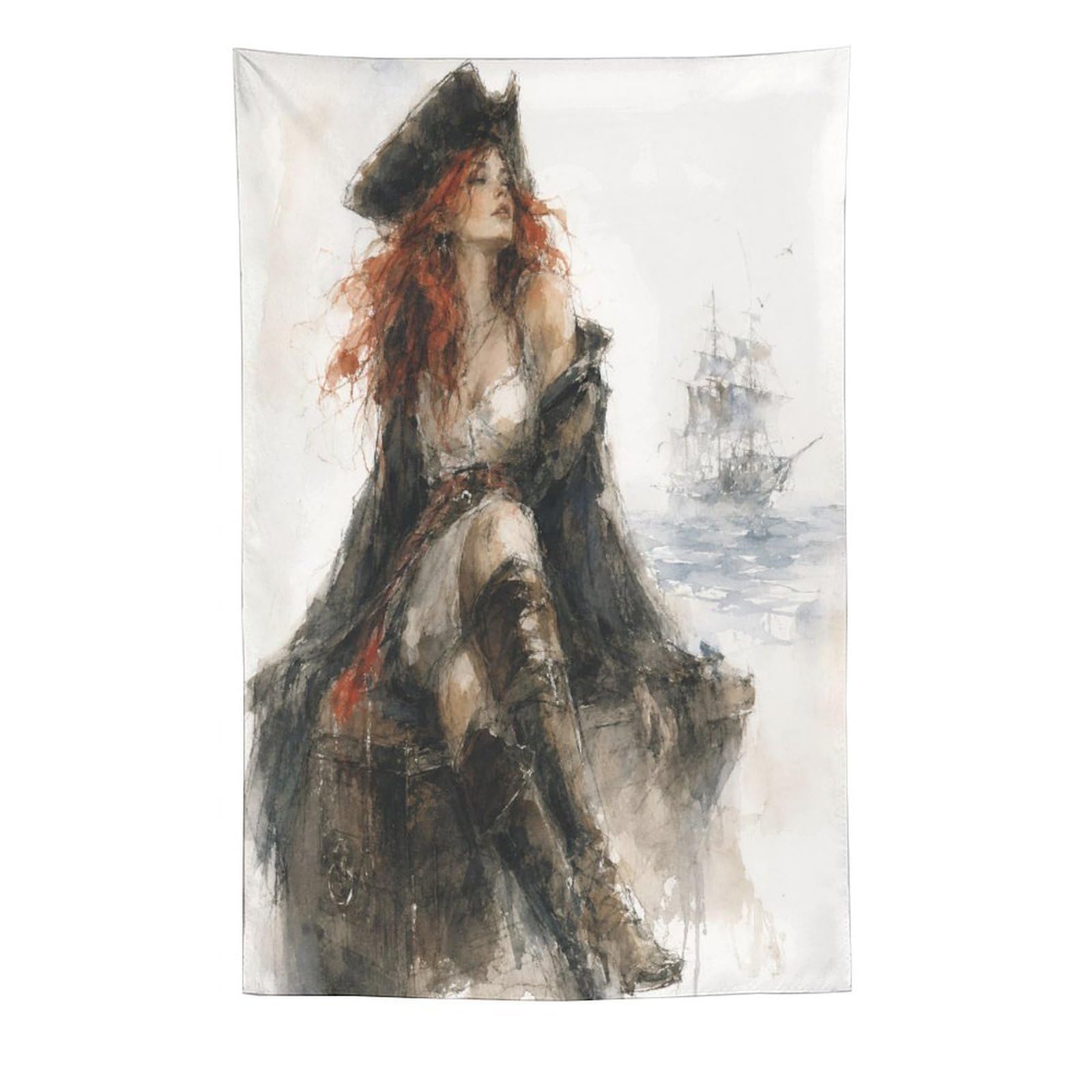 W7C8U2X3 Pirate Woman Portrait Wall Tapestry, Ceiling Hanging