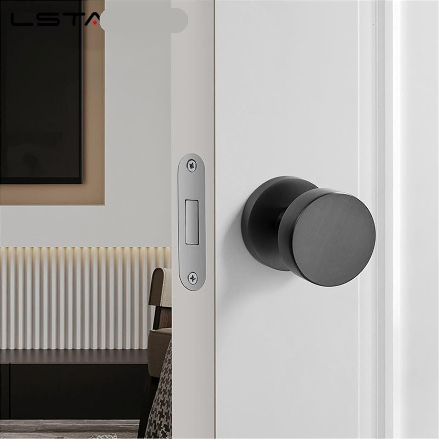 Invisible Door Lock Single Side Lock Secret Lock Interior Bedroom Background Wall Door Hidden Handle Small Keyhole Round Handle 1Pcs(GL-Grey)