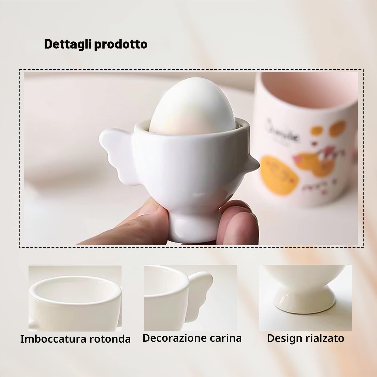 Portauova Ceramica, Porta Uova Porcellana Porta Uovo Elegante Set Colazione Porta Uova in Dolce Forma di Pulcino Design - Bianco + Giallo