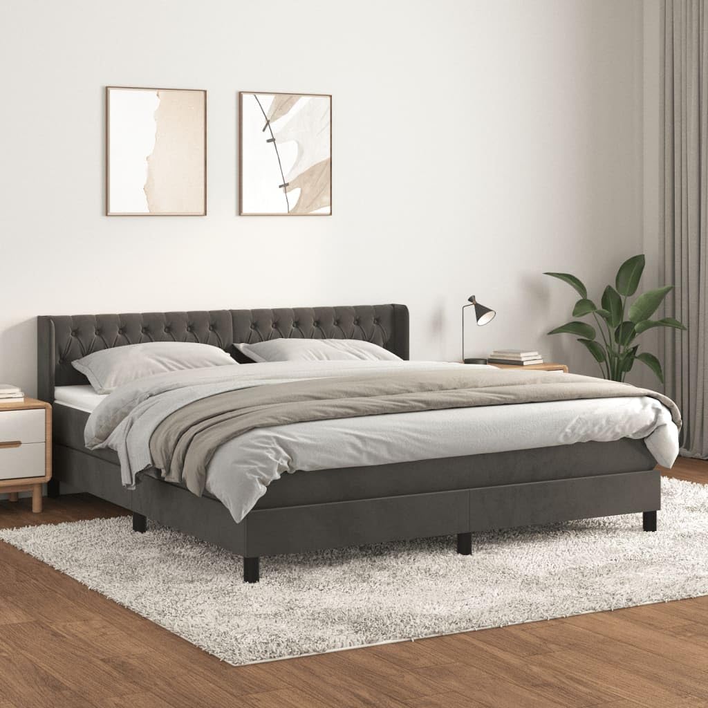 Aksamitne regulowany zagłówek kontynentalne 180x200 cm szary | Łóżko kontynentalne 180x200 z materacem sprężynowym, aksamit ciemnoszary, z regulowanym zagłówkiem