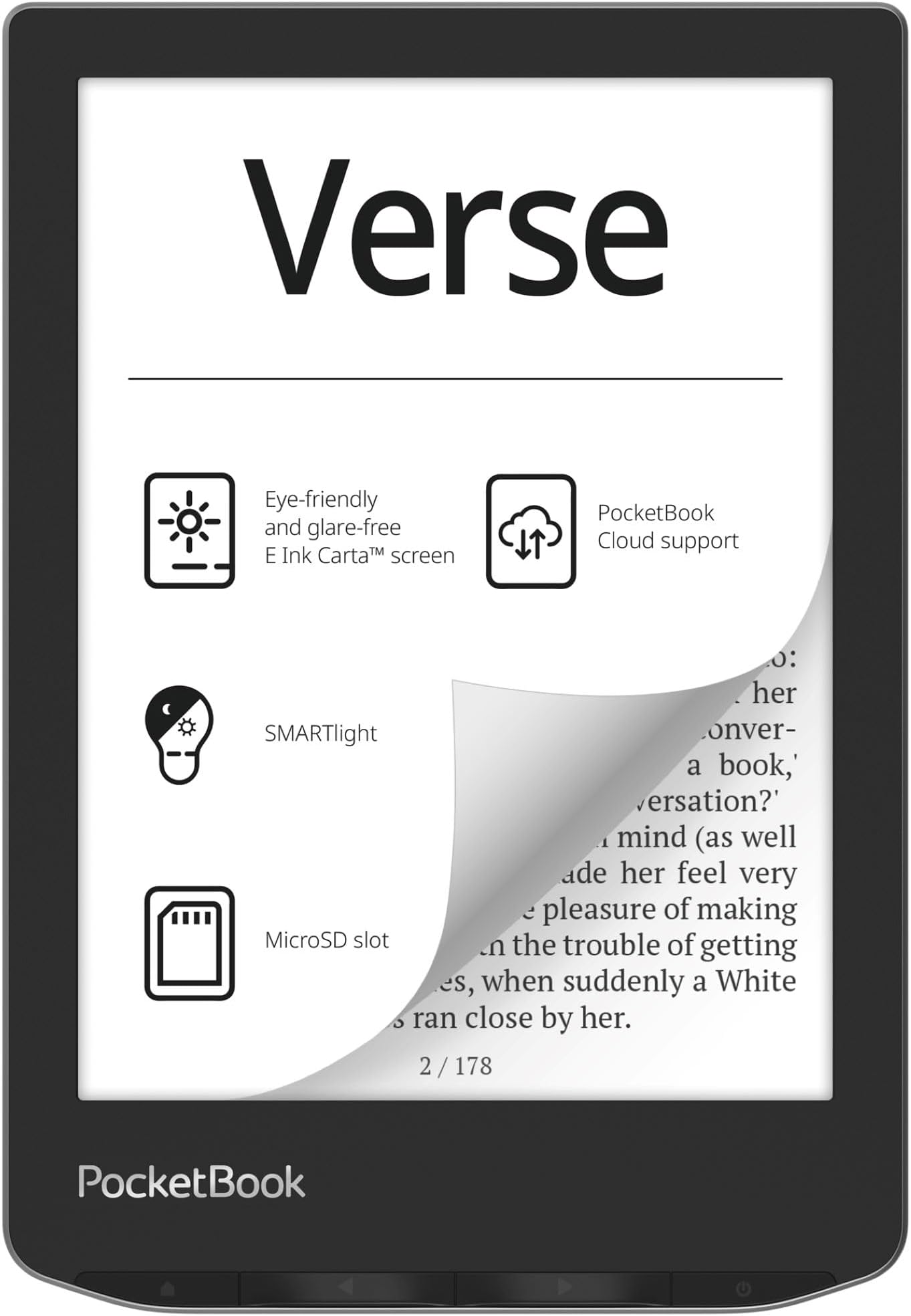 – PocketBook Verse E-Readers | Eye-Friendly 6'' E Ink Carta™ HD Touchscreen | Adjustable SMARTlight | Up to 1 Month of Battery Life | Wi-Fi & Memory Card Slot | E-Book Reader in Misty Grey