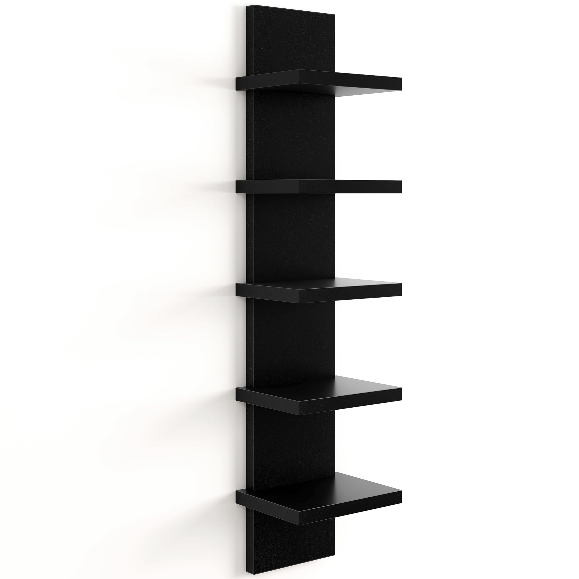 Fun Memories 5 Tier Wall Shelf Unit, Decorative Wall Mount Vertical Shelving, Floating Storage Home Decor Organizer Tall Tower Design Utility Shelving Bedroom Living Room, Black