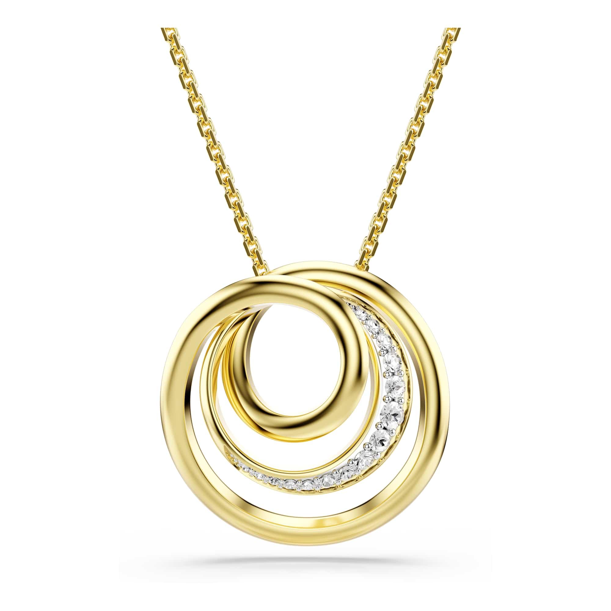 Hyperbola necklace, Round cut, White, Gold-tone plated