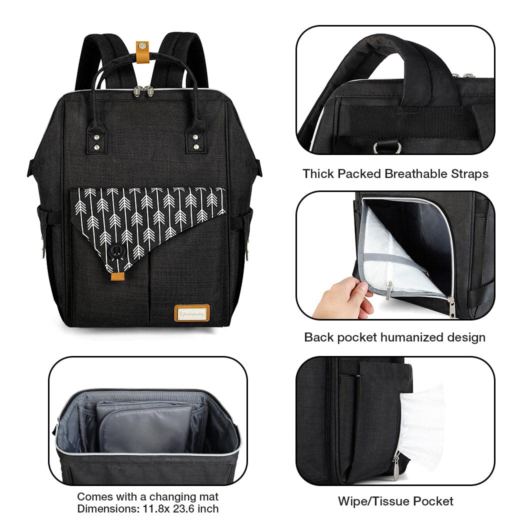 Lekebaby Nappy Changing Bag Backpack - Baby Changing Bag with Portable Changing Mat and Stroller Straps for Mom & Dad, Arrow Print