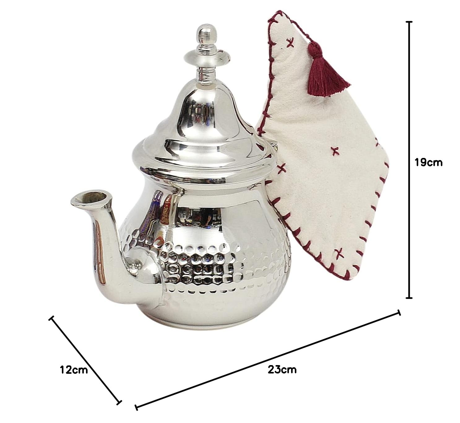 Marokkanische Teekanne, Silber, Maillechort, groß, 800 ml, bis zu 6 Gläser, handgehämmert | Authentische gehämmerte Teekanne, integrierter 7-Loch-Filter, kostenloser Teekannengriffhandschuh.