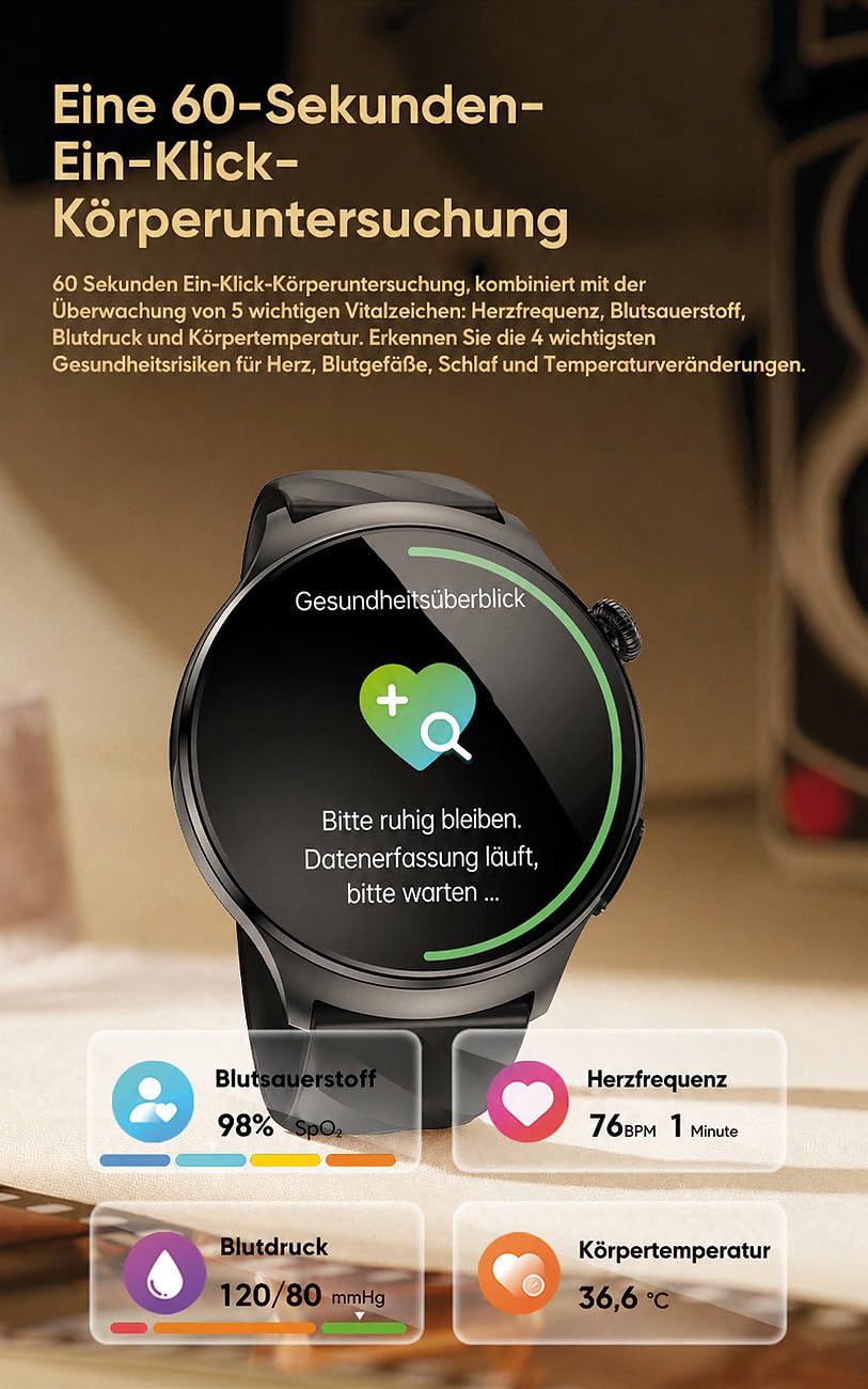 Newgen Medicals Smartwatch: Vitaluhr mit Bluetooth, EKG-Anzeige, Telefonfunktion, App, AMOLED,IP67 (Smartwatch Fitnessuhr, Damen Telefonfunktion)