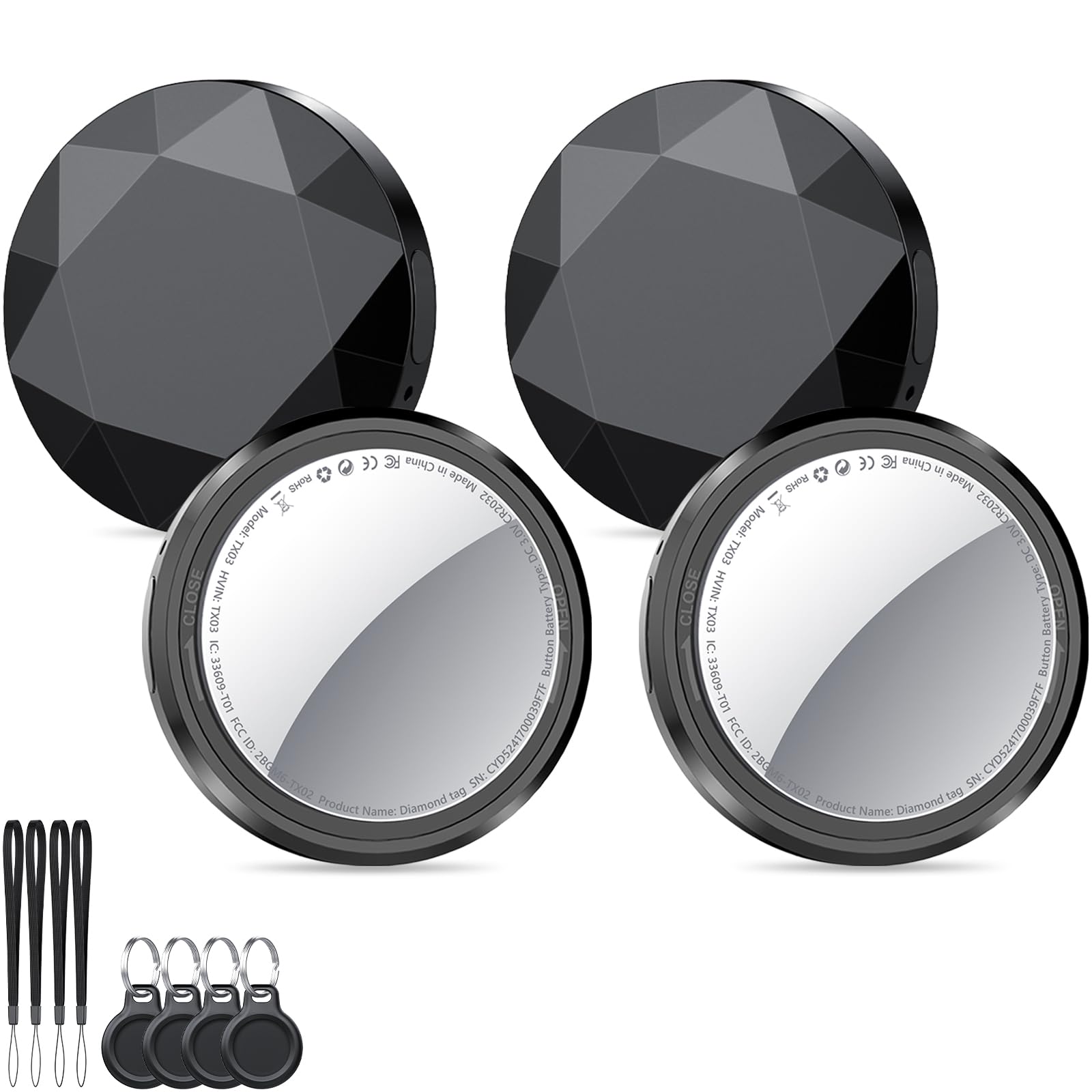Smart Tracker Tag 4 Pack, Buscador de Objetos Bluetooth Funciona con Buscar Apple (sólo iOS), Localizador Bluetooth, Rastreador para Llaves, Cartera, Equipaje, Mochila, Batería Reemplazable, Negro