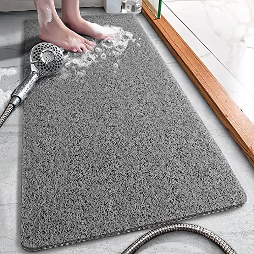 LOCHAS Shower Mat Non Slip Bathtub Mats 40 x 16 Inch, Soft Loofah Bath Mat for Bathroom, Bath Tub, Shower Floor, Dry Fast, Grey