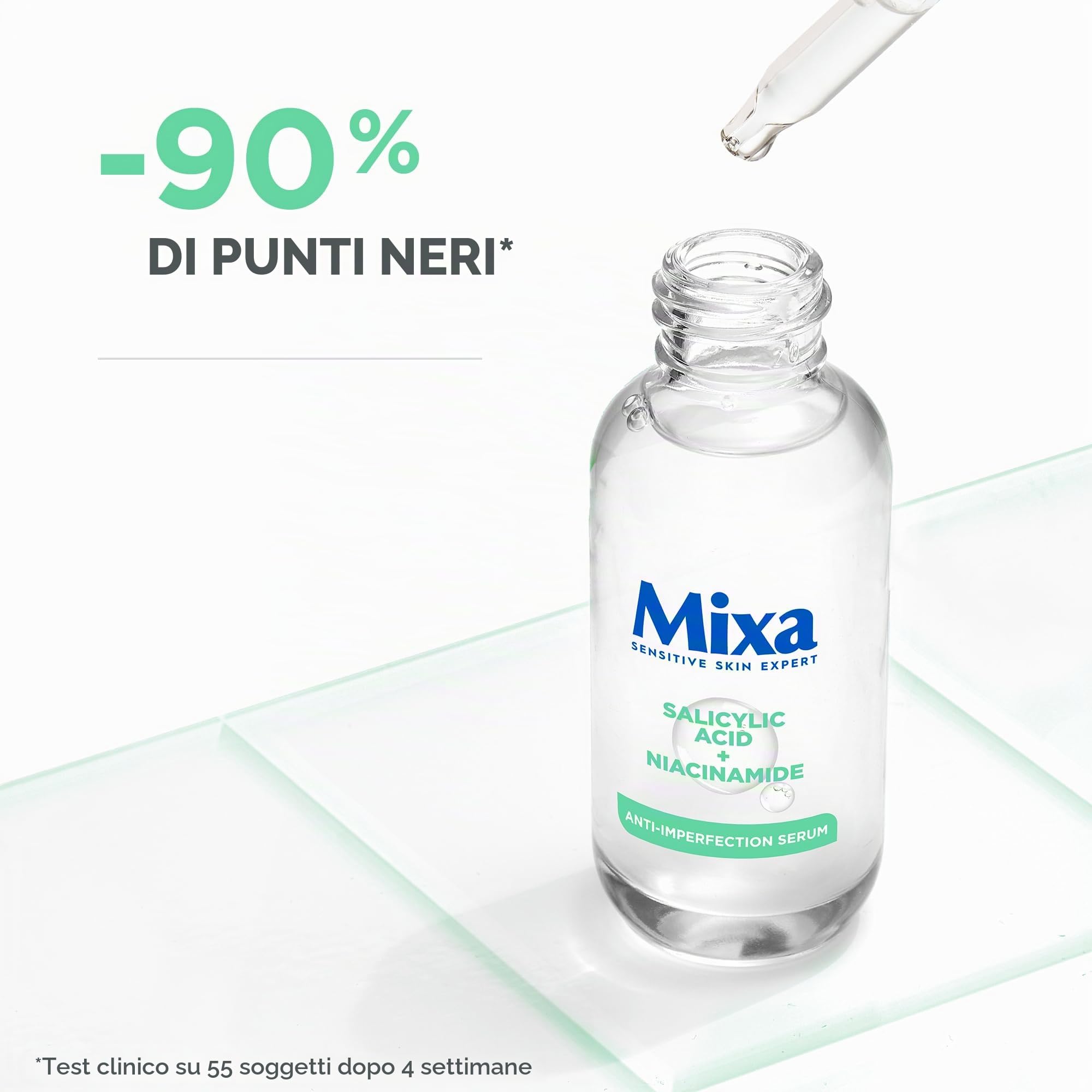 Mixa - Siero concentrato anti-imperfezioni - Per pelli con imperfezioni - Arricchito con acido salicilico e niacinamide - 30 ml | Riduce brufoli e punti neri, restringe i pori, ipoallergenici pelli sensibili, testato sotto controllo medico