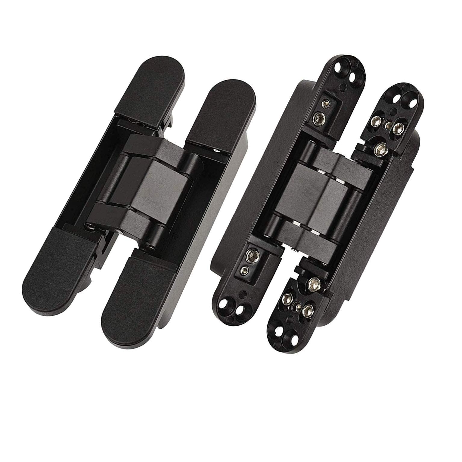 TamBee Hidden Door Hinge Invisible Hinges - Black, 3 Way Adjustable, Zinc Alloy, Concealed, for Secret Doors, Hidden Door and Bookcase Doors 7 Inch (2 Hinges)