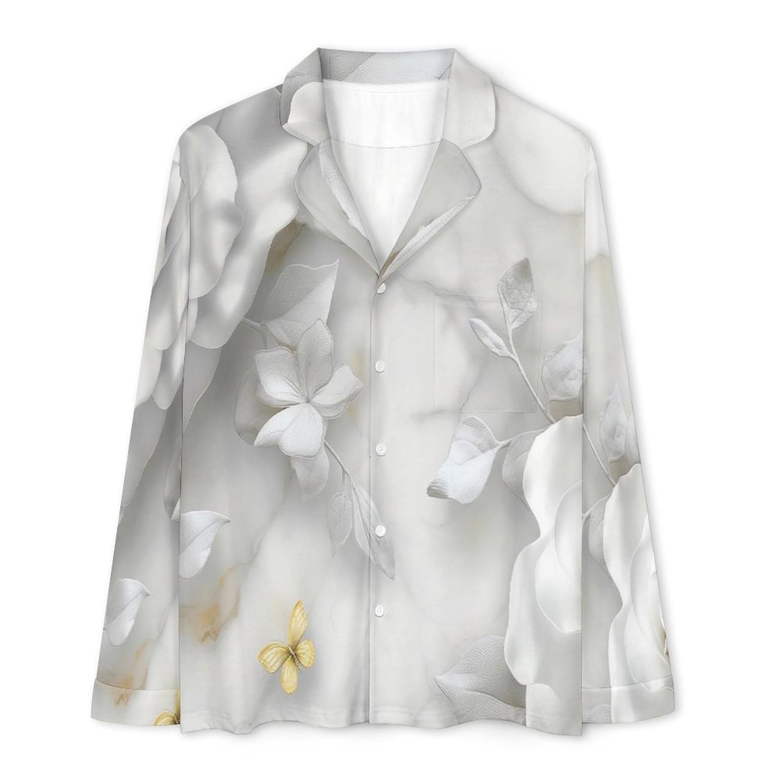 OLEETS Completo Pigiama da Uomo 2 Pezzi - Fiori E Farfalle Top E Pantaloni in 2 Pezzi Pigiama Casual E Ampio A Maniche Lunghe Morbido Autunnale E Invernale.