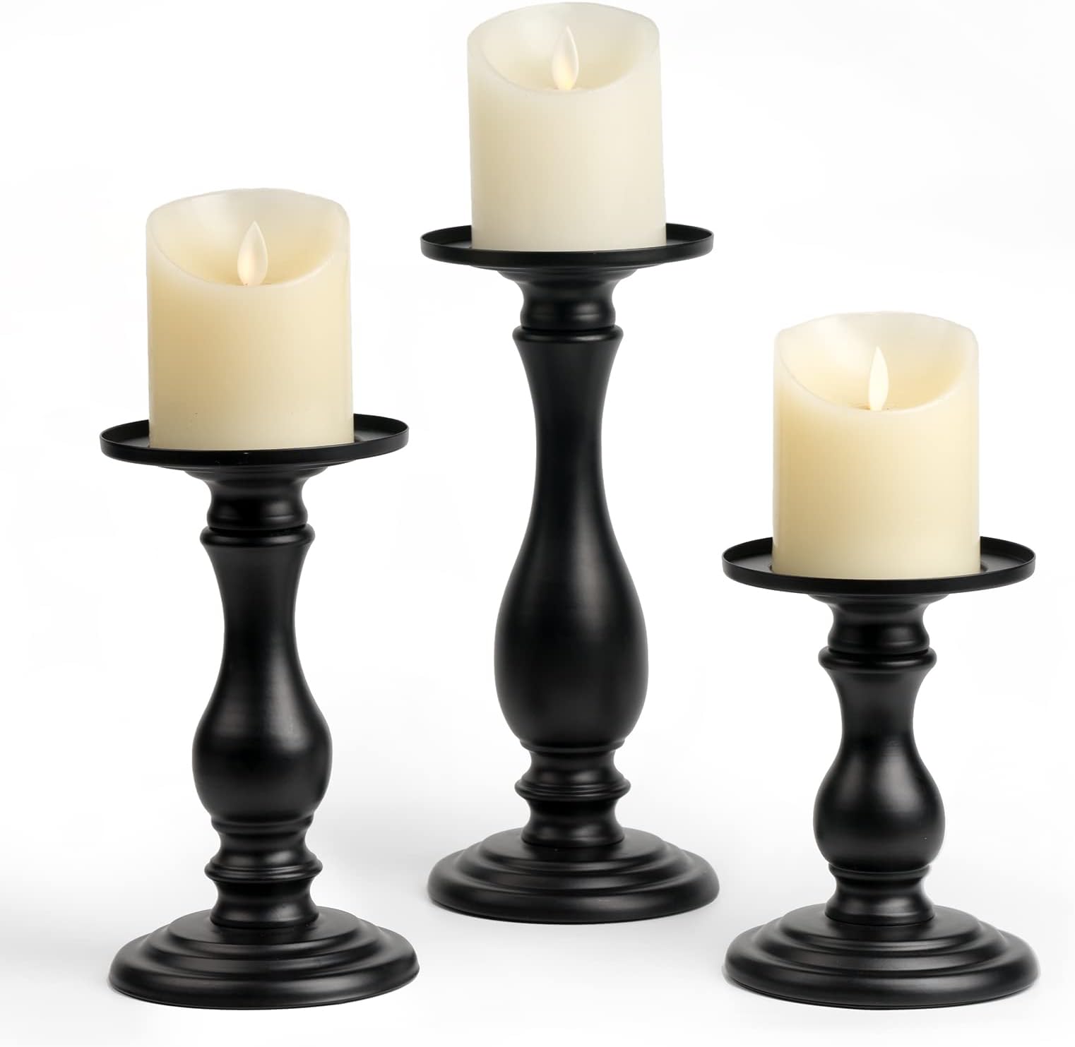 Matte Black Candle Holders Set of 3 Metal Candle Holders