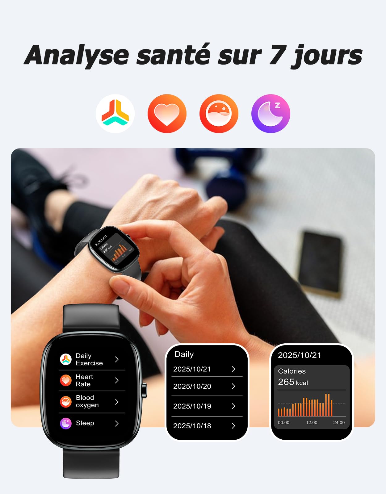 Cloudpoem Montre Podometre Non Connectée sans Bluetooth sans Application | Bracelet Non Connecté Simple Cardio Oxymetre Sonno Calories Pas Distance Etanche IP68 pour Femme Homme Enfant Personne Agee