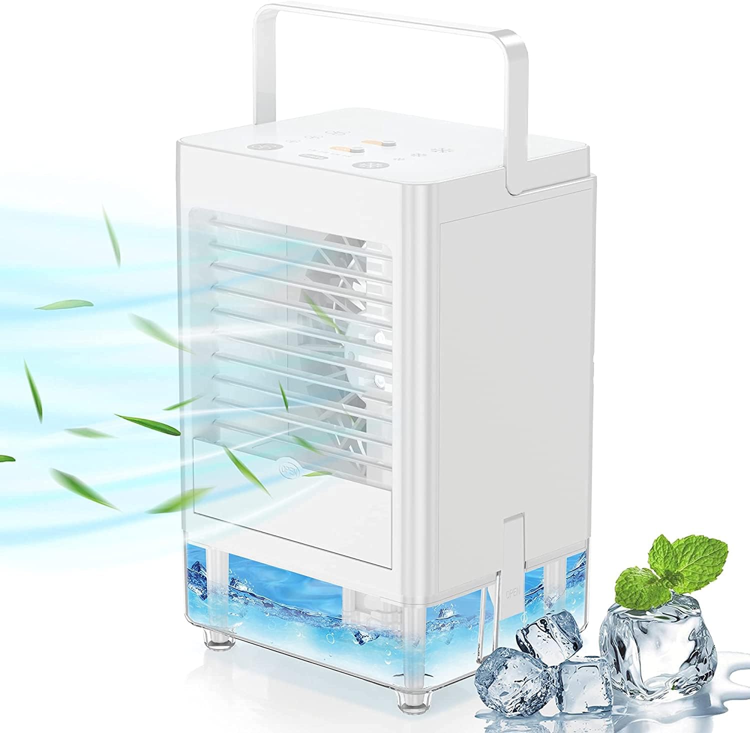 Portable Air Conditioner, Rechargeable Evaporative Air Cooler, 800 ML Water Tank, 5000mAh Battery Operated with Cooling and 3 Speeds Function, Personal Air Cooler for Home Office and Room