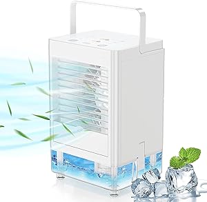 Portable Air Conditioner, Rechargeable Evaporative Air Cooler, 800 ML Water Tank, 5000mAh Battery Operated with Cooling and 3 Speeds Function, Personal Air Cooler for Home Office and Room