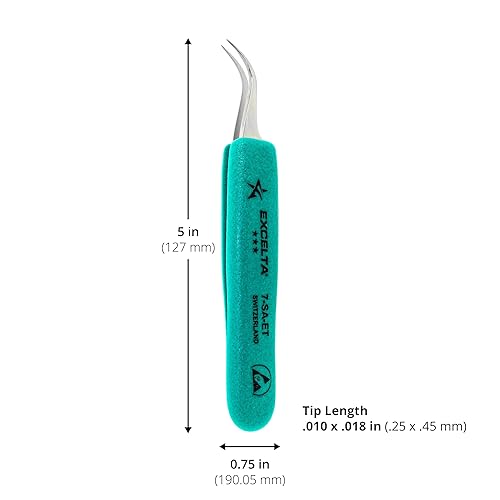 Miniatura 2 de Excelta Pinzas de punta curva, puntas muy finas, tres estrellas, acero inoxidable, antimagnéticas, longitud total de 5 pulgadas