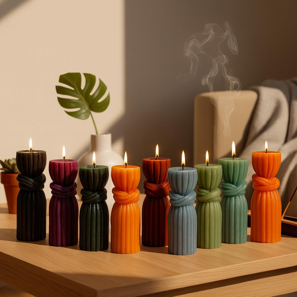 NobleBox - Velas de cera de abeja hechas a mano, velas decorativas, velas moldeadas, idea de regalo, 205 g, 4 juegos (Knotea Column)