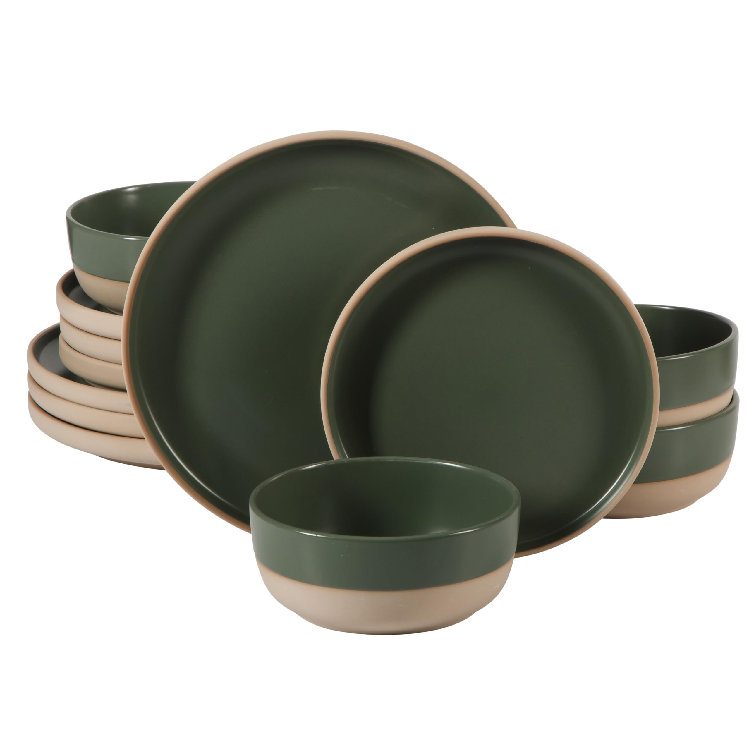 Plates and Bowls Set, 12 Piece Dinnerware Set for 4, Green