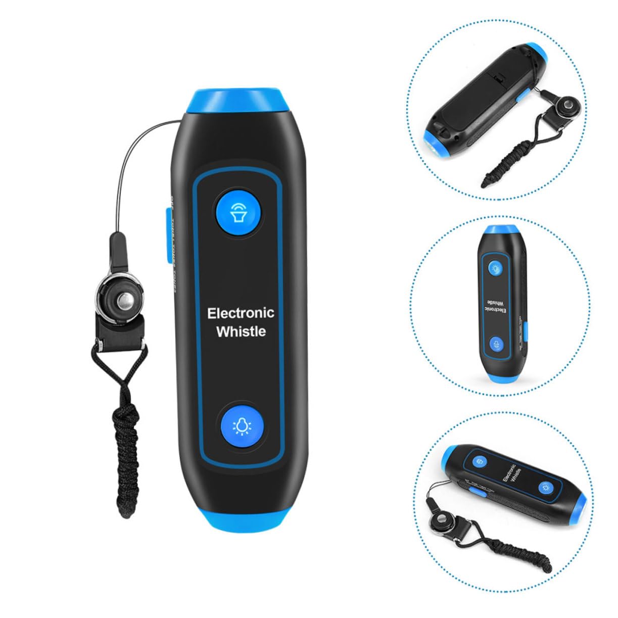 Silbato Electrónico de 3 Tonos con Linterna de Emergencia Azul | Abs, Componentes Electrónicos y Imán, con Cordón Incluido, para Entrenadores y Profesores de Educación Física
