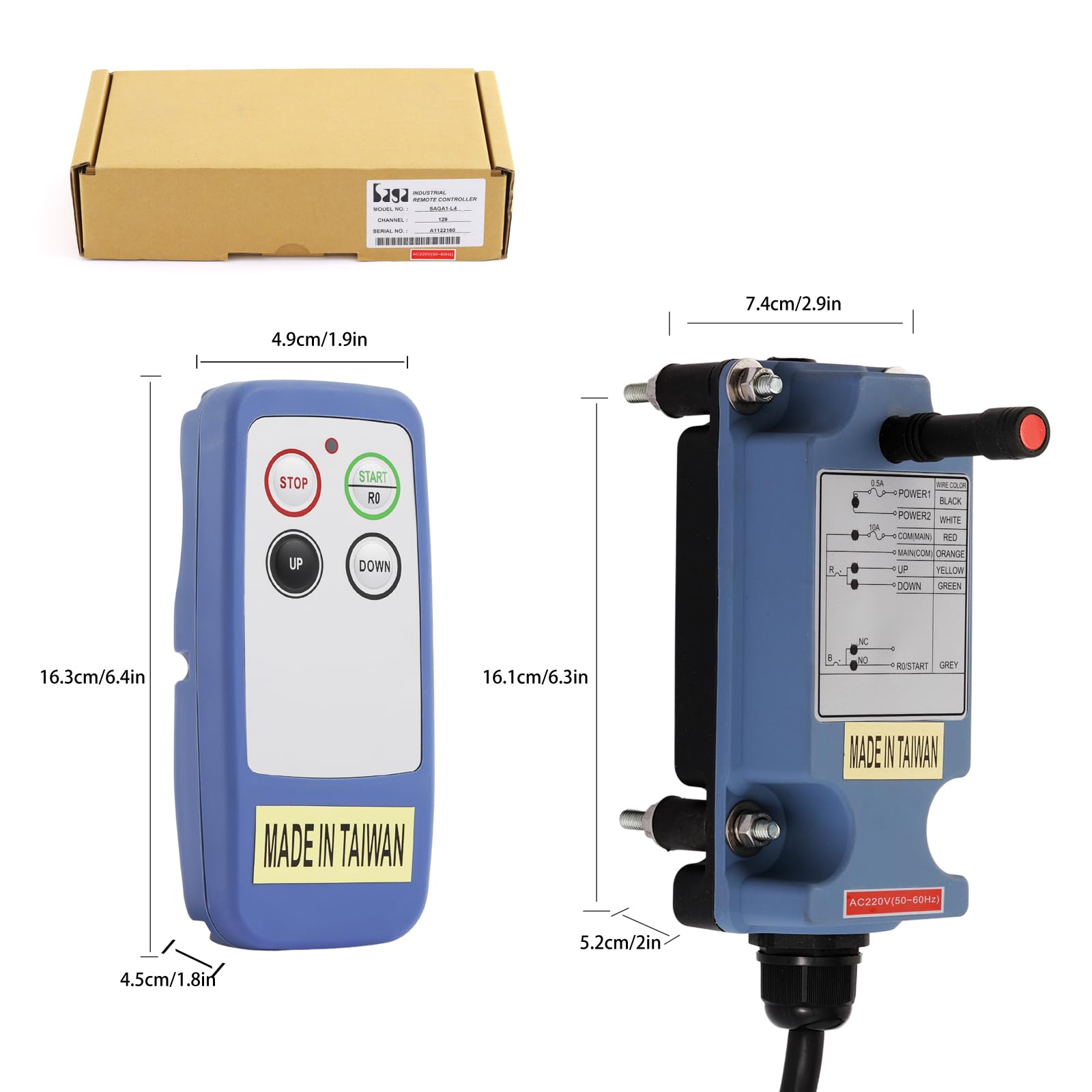 Telecomando per gru a 2 canali senza fili per gru a ponte industriale elettrico argano rimorchio ribaltabile trasmettitore e ricevitore SAGA-L4 (2 trasmettitori 1 ricevitore, 220 V AC)