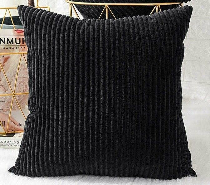 Seechoo Set of 4 - Corduroy Black Sofa Cushion Covers 45 x 45 cm Decorative Pillows, 45 x 45 cm (Pack of 4) - Image 2