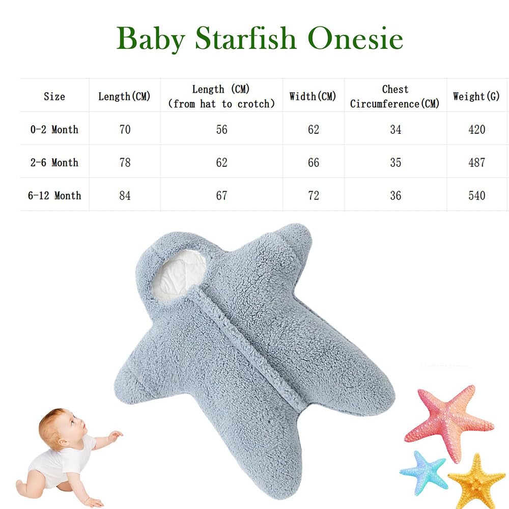 Zureto Baby Starfish Onesie, Thick Fleece Wearable Starfish