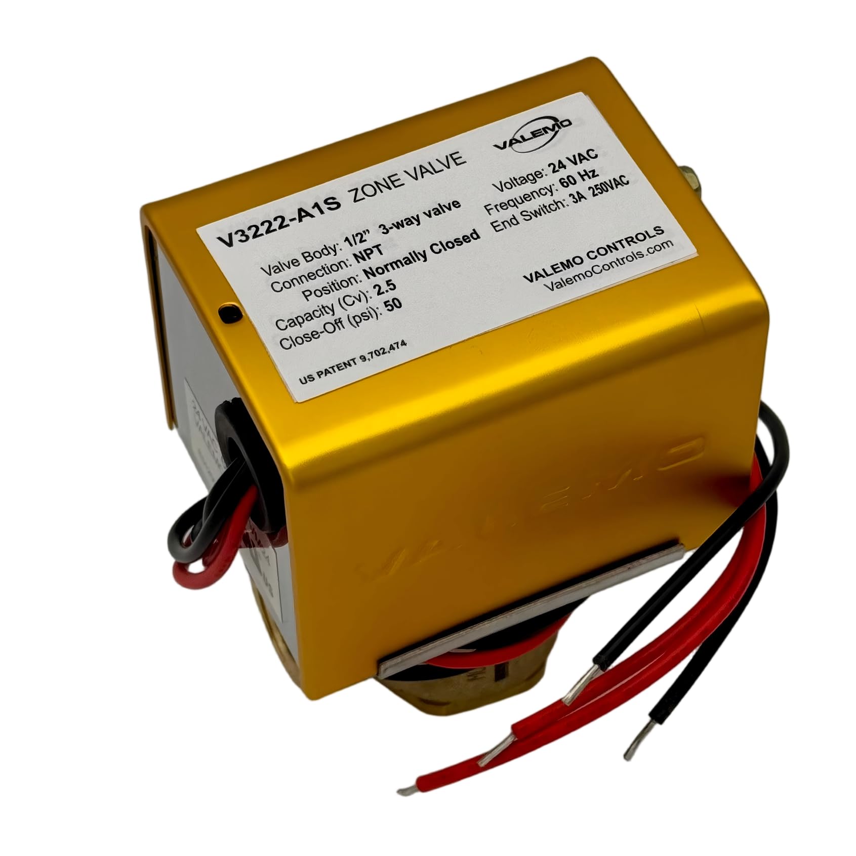 V3222-A1S Válvula de zona motorizada, 3 vías, NPT roscado de 1/2 pulgada, normalmente cerrada, 24 V CA con interruptor final