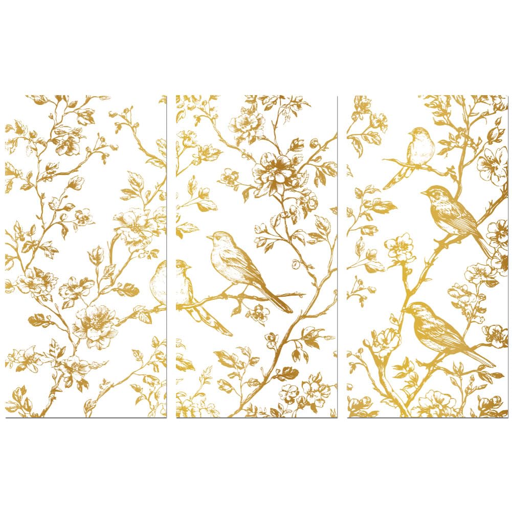 Peacoblue Rub on Transfer Sticker for Furniture Crafts Decor 6"x12" Gradient Gold Branches and Birds, 3Pcs Waterproof UV DTF Transfer for Lingerie Chests Drawer Dresser Glass Porcelain Wood Plastic