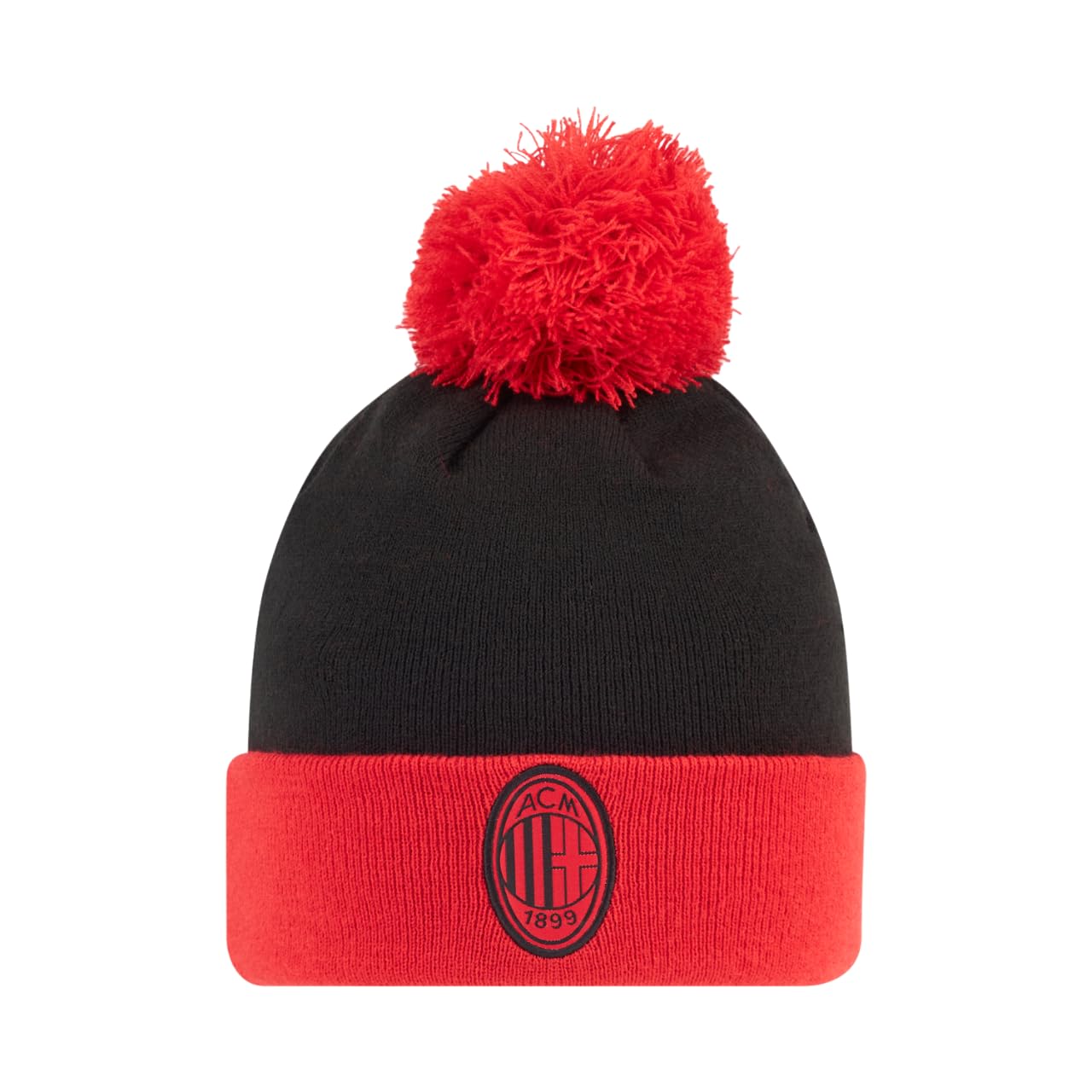 AC Milan Berretto Invernale Caldo con Logo Ufficiale, Unisex Nero/Rosso Pom Pom