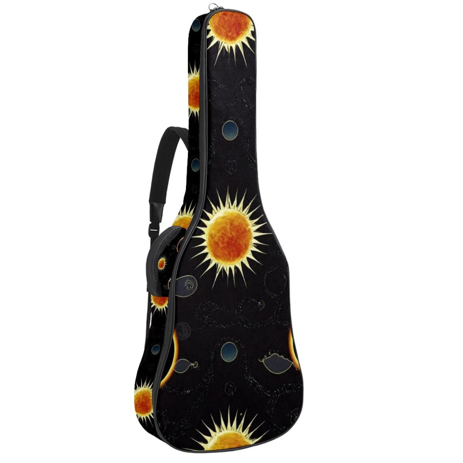 Bass Guitar Bags with Black Art Sun Space Sky, Acoustic Guitar Bag 40 41 inch Electric Guitar Case, Waterproof Oxford Electric Guitar Gig Bag for Acoustic Classical Guitar, Ukulele