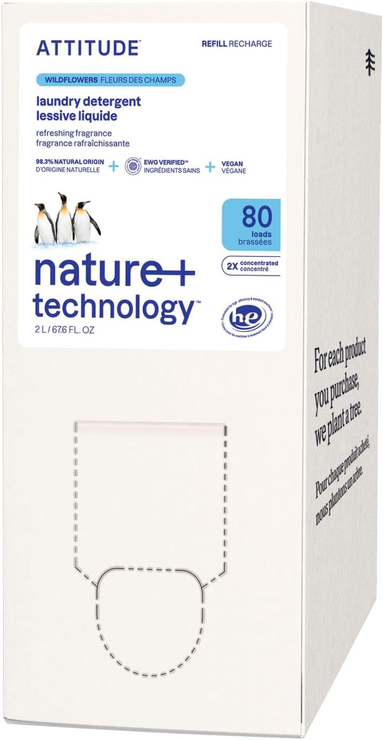 Liquid Laundry Detergent Refill, EWG Verified, HE Compatible, Plant-Based & Vegan, Natural Laundry Soap, Wildflowers Scent, 80 Loads, 2 Liters