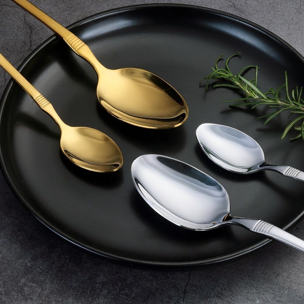 (20 Pezzi) Manico A Righe Orizzontale Da Cucina in Acciaio Inox Argenteria Stoviglie Posate Set Bistecca Coltello Forchetta Cucchiaio Cucchiaino (Argento)